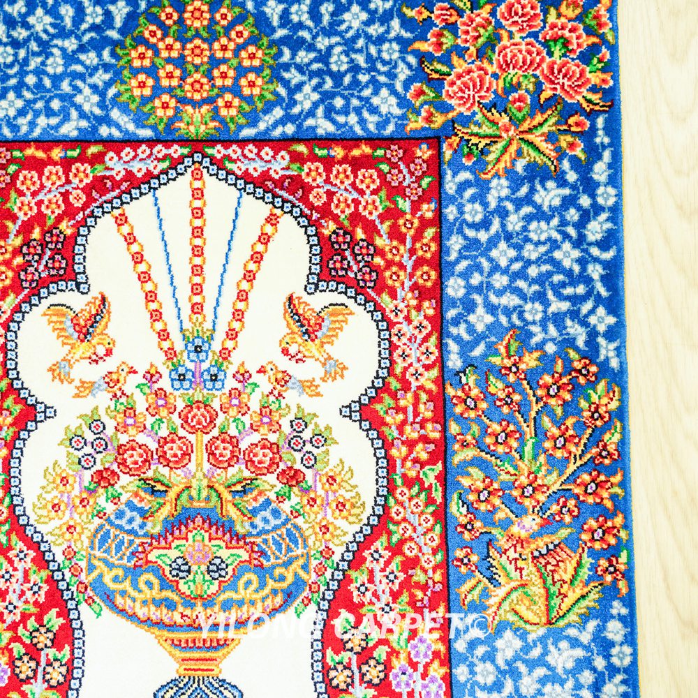 Persian Rug Oriental Small Hand Knotted Silk Rug 1.5x2ft - Image 5