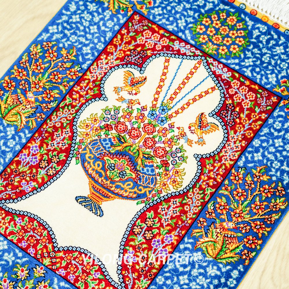 Persian Rug Oriental Small Hand Knotted Silk Rug 1.5x2ft - Image 7