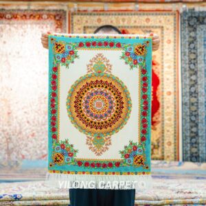 Persian Rug Medallion Design Oriental Hand Knotted Silk Rug 1.5x2ft
