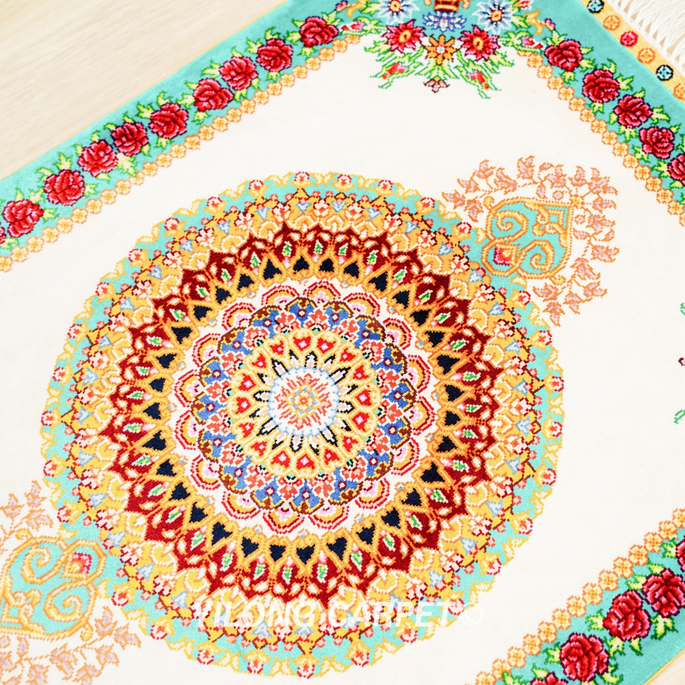 Persian Rug Medallion Design Oriental Hand Knotted Silk Rug 1.5x2ft - Image 6