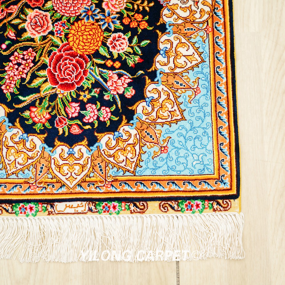 Persian Rug Flower Oriental Hand Knotted Silk Rug 1.5x2ft - Image 5