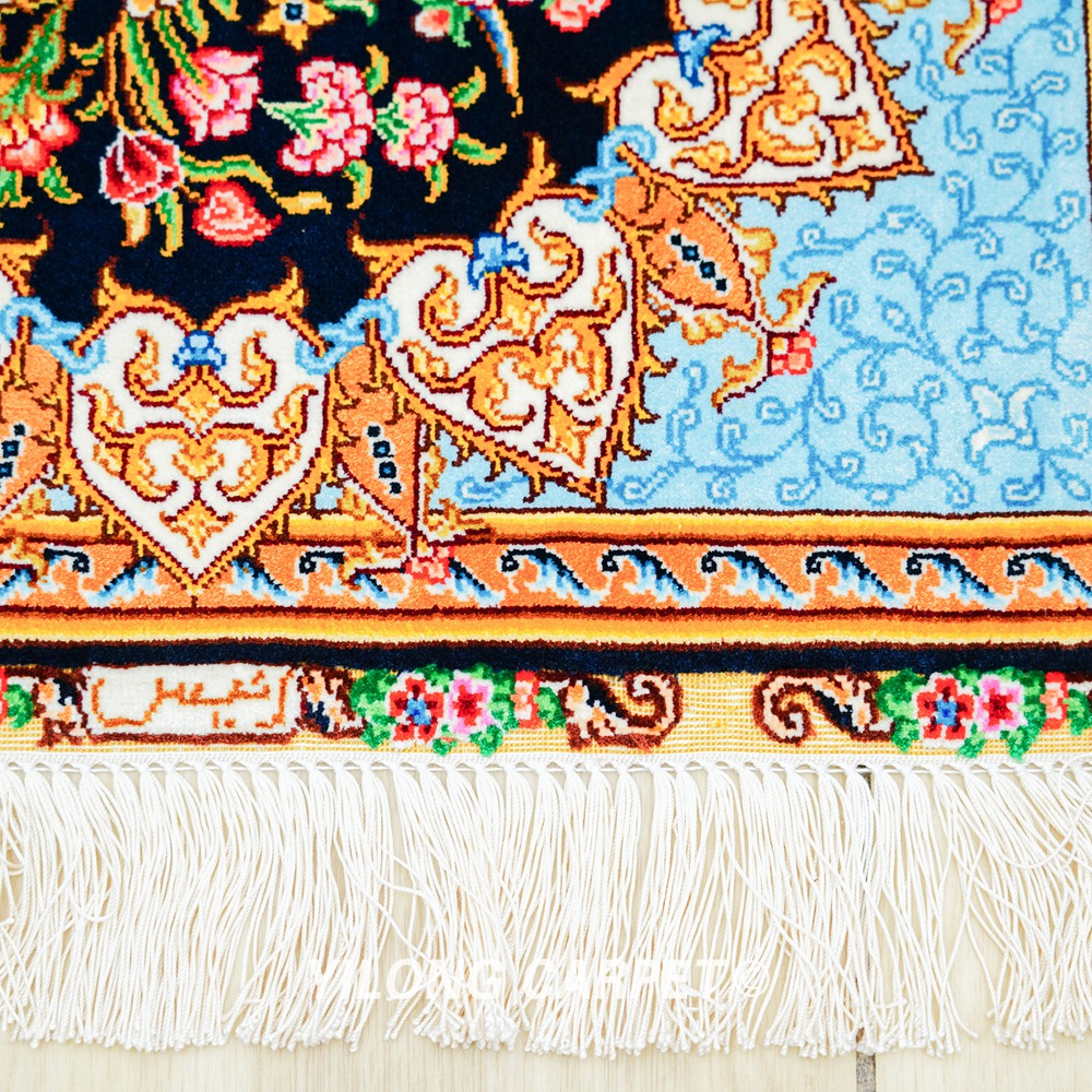Persian Rug Flower Oriental Hand Knotted Silk Rug 1.5x2ft - Image 7