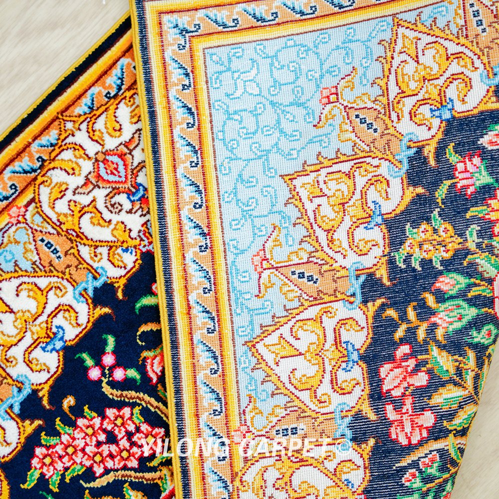 Persian Rug Flower Oriental Hand Knotted Silk Rug 1.5x2ft - Image 9