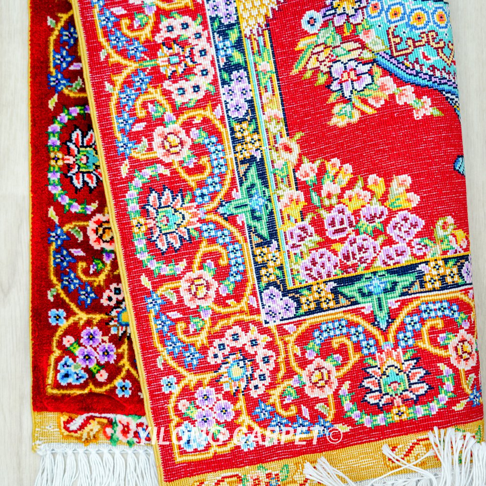 Persian Rug Red Flower Oriental Hand Knotted Silk Rug 1.5x2ft - Image 9