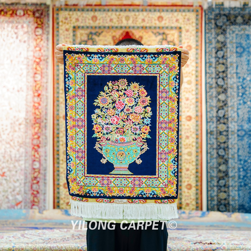 Persian Rug Floral Pattern Oriental Hand Knotted Silk Rug 1.5x2ft