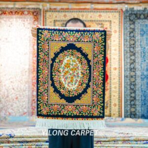 Persian Rug Floral Pattern Oriental Handmade Silk Rug 1.5x2ft