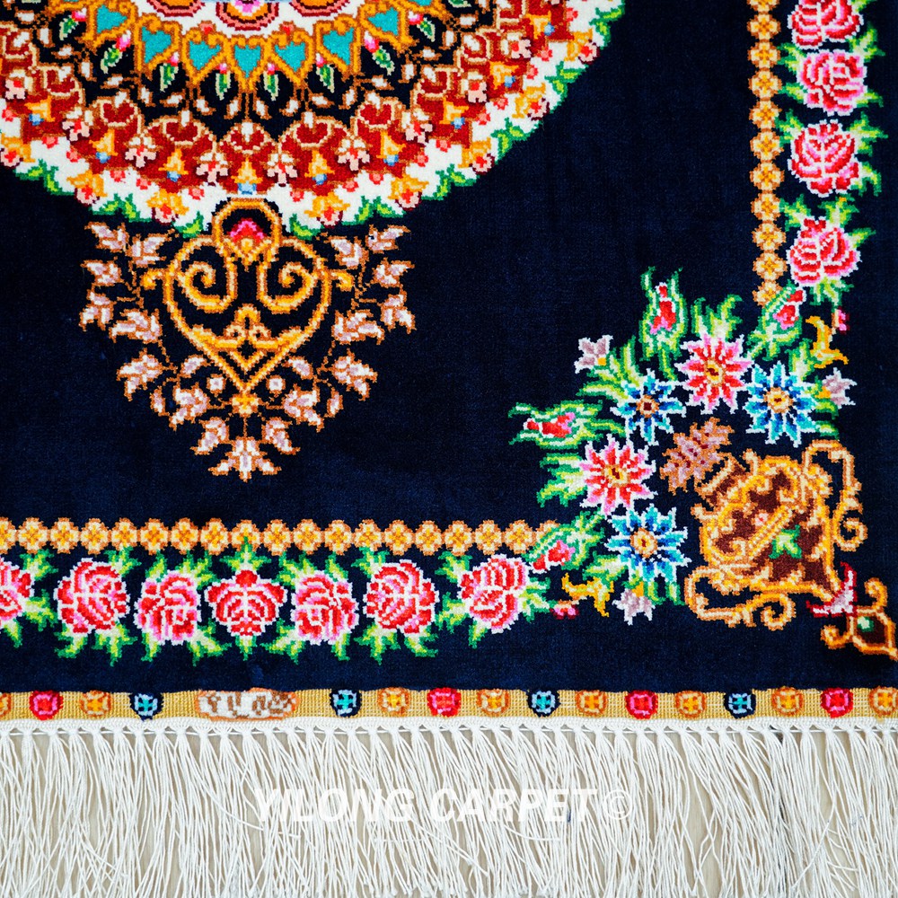 Persian Rug Medallion Design Black Oriental Handmade Silk Rug 1.5x2ft - Image 5