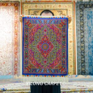 Purple Persian Rug Oriental Small Hand Knotted Silk Rug 1.5x2ft