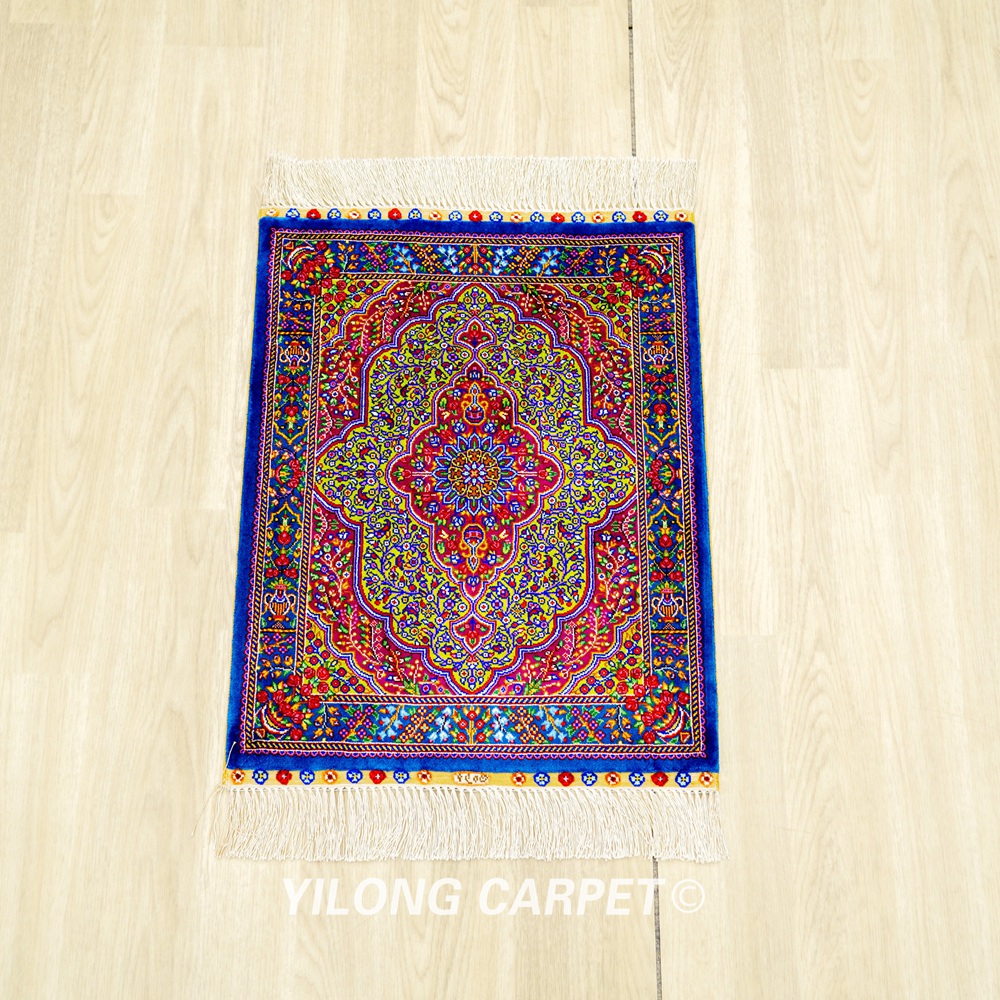 Purple Persian Rug Oriental Small Hand Knotted Silk Rug 1.5x2ft - Image 3