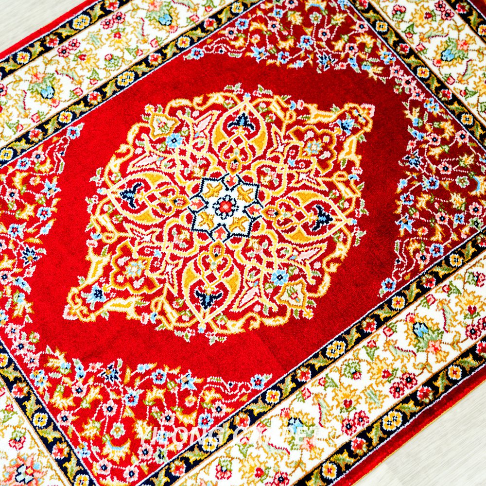 Red Persian Rug Oriental Hand Knotted Silk Rug 1.5x2ft - Image 7