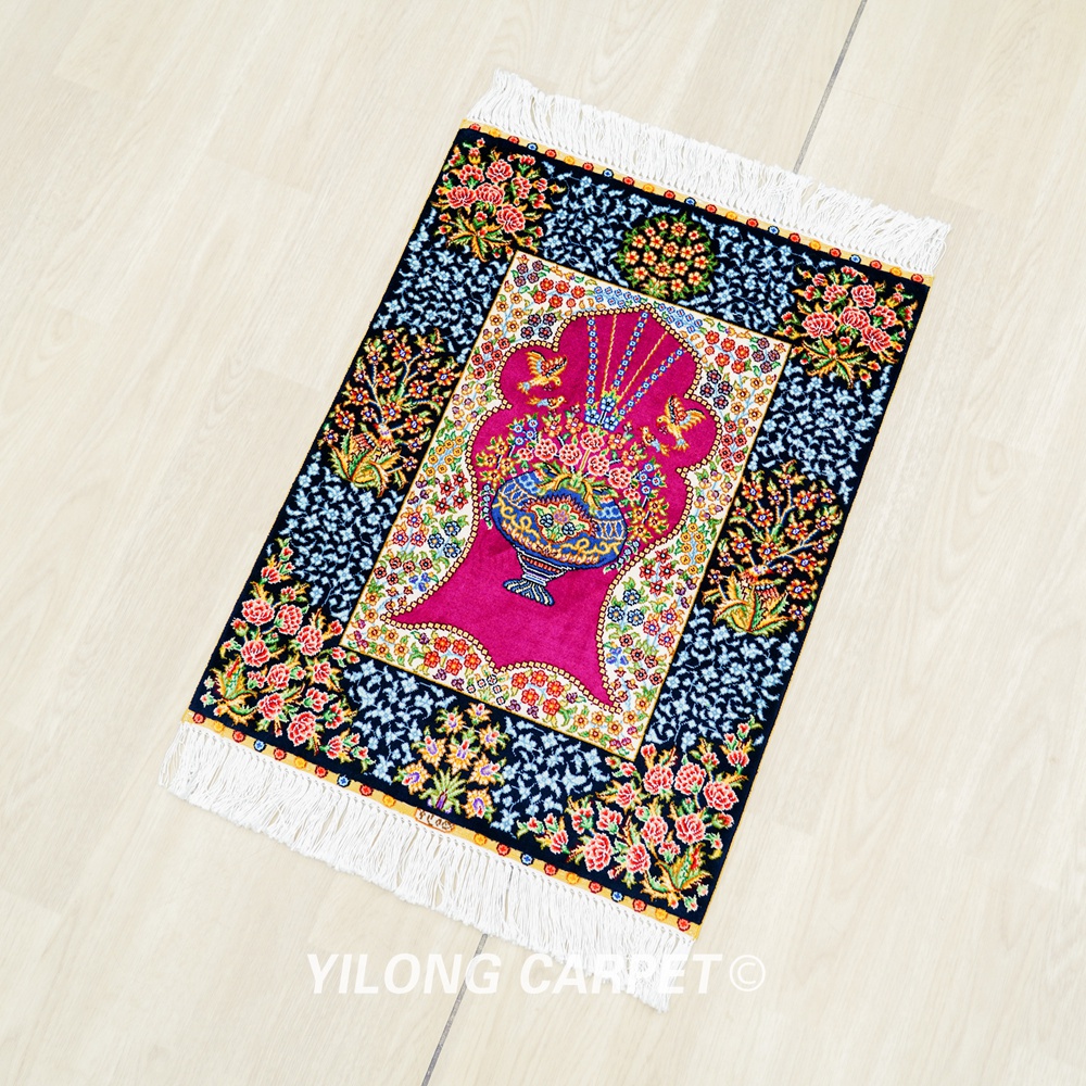 Persian Rug Purple Oriental Hand Knotted Silk Rug 1.5x2ft - Image 4