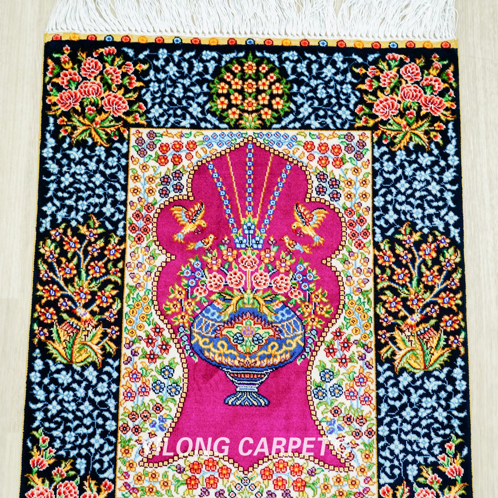 Persian Rug Purple Oriental Hand Knotted Silk Rug 1.5x2ft - Image 5