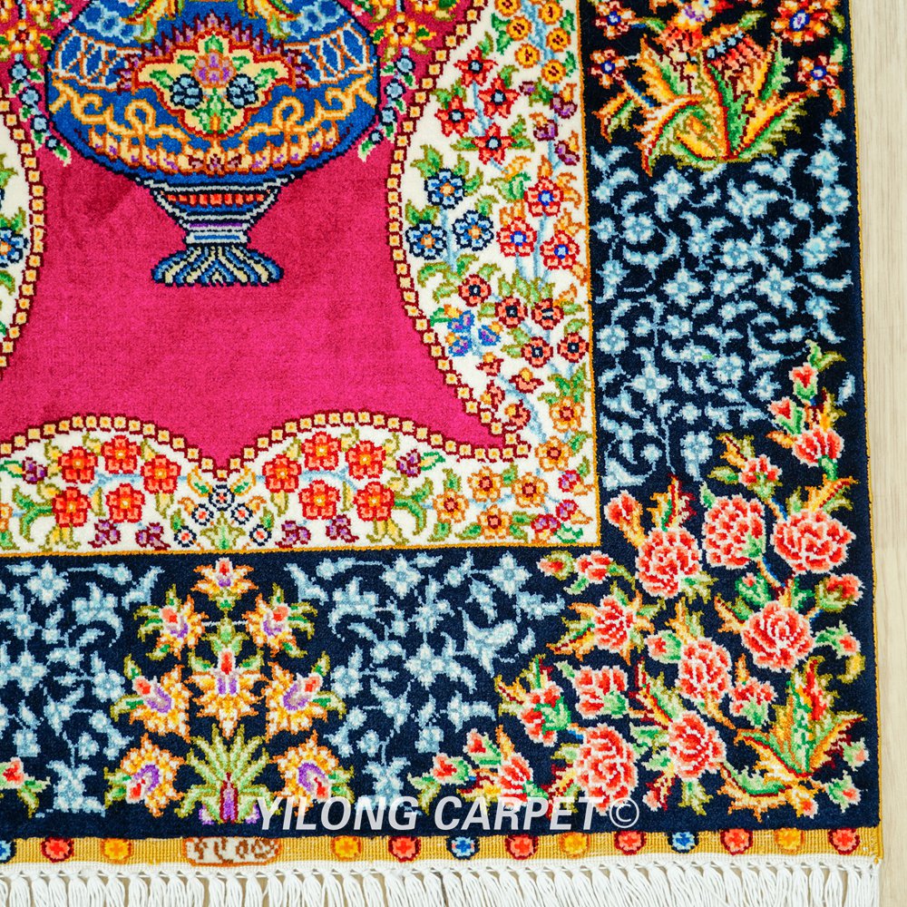 Persian Rug Purple Oriental Hand Knotted Silk Rug 1.5x2ft - Image 6