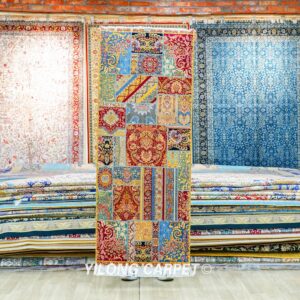 Patchwork Pattern Floral Handmade Silk Rug Runner 2x5ft
