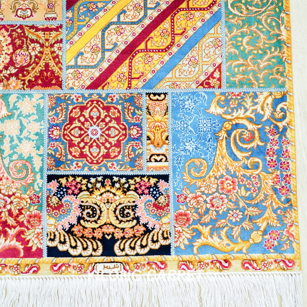 Patchwork Pattern Floral Handmade Silk Rug Runner 2x5ft - Image 4