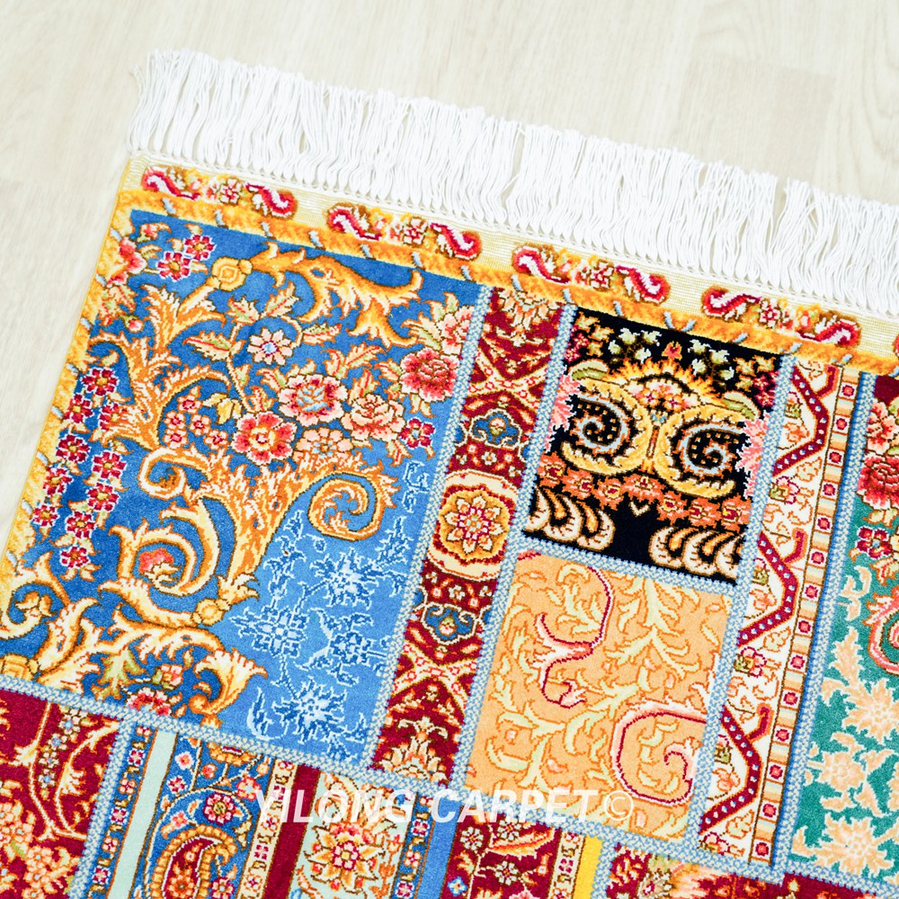 Patchwork Pattern Floral Handmade Silk Rug Runner 2x5ft - Image 6