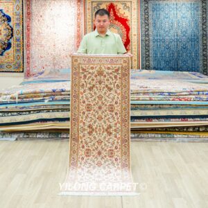 Seven Hill Flowers Pattern Beige Handmade Silk Rug Runner 2x5ft