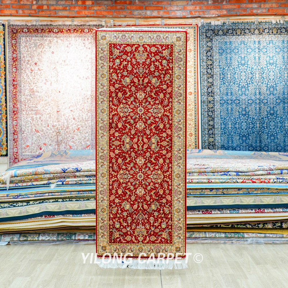 Turkish Handmade Silk Rug Red Seven Hill Flowers Runner 2x5ft - Image 3