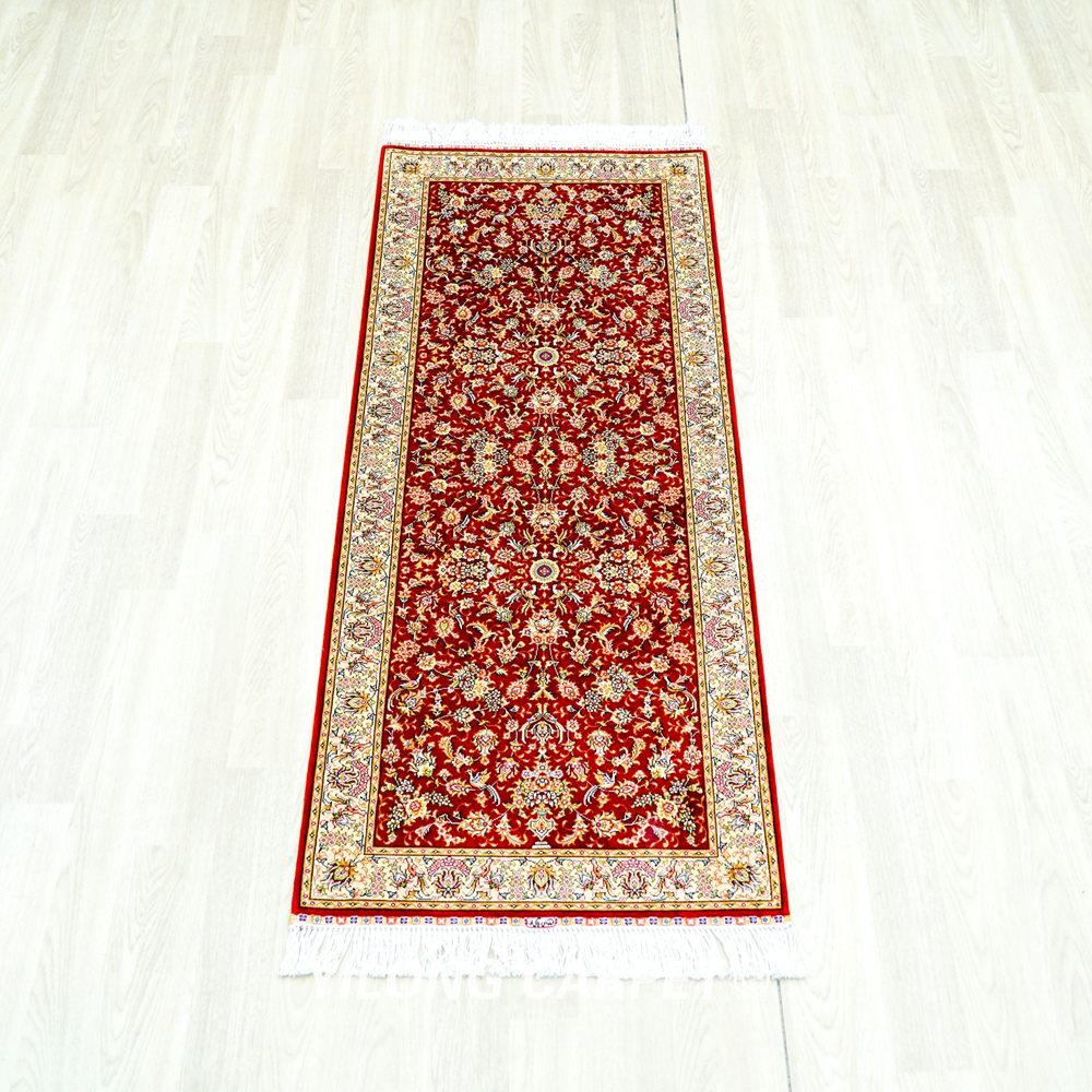 Turkish Handmade Silk Rug Red Seven Hill Flowers Runner 2x5ft - Image 4