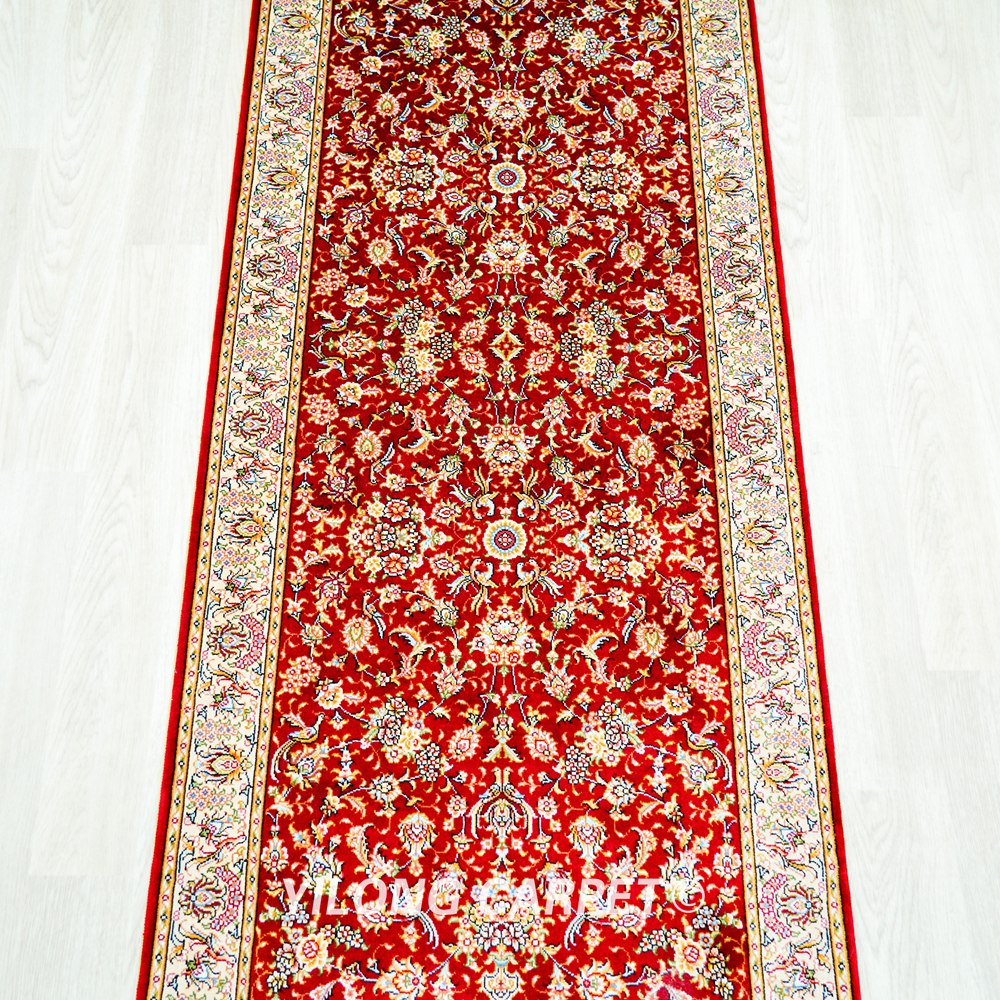 Turkish Handmade Silk Rug Red Seven Hill Flowers Runner 2x5ft - Image 5