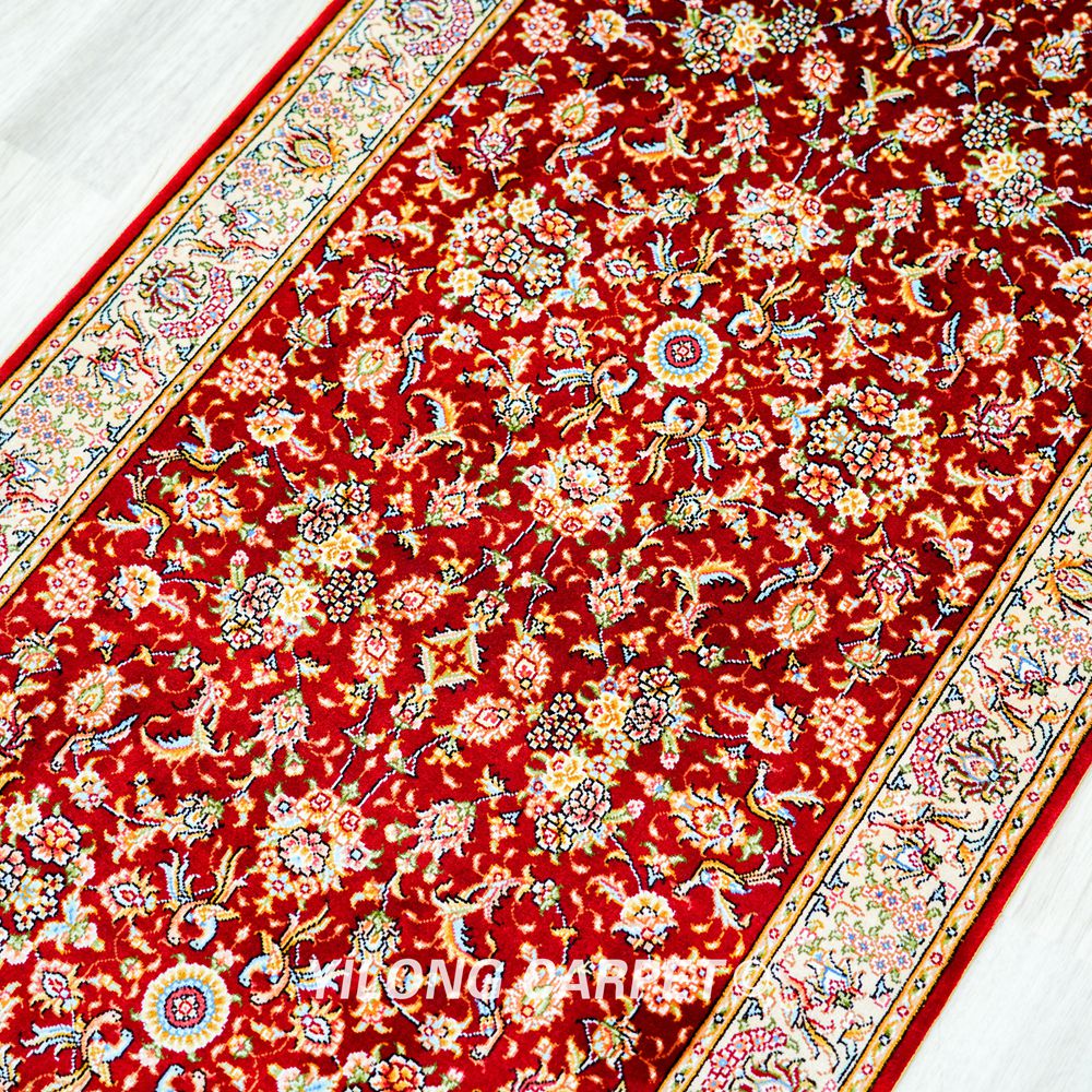 Turkish Handmade Silk Rug Red Seven Hill Flowers Runner 2x5ft - Image 6