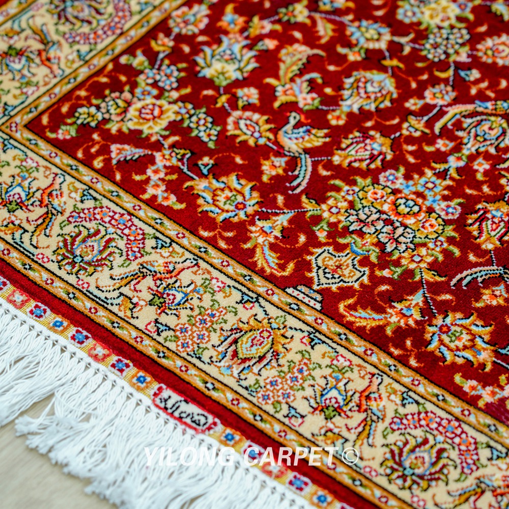 Turkish Handmade Silk Rug Red Seven Hill Flowers Runner 2x5ft - Image 8