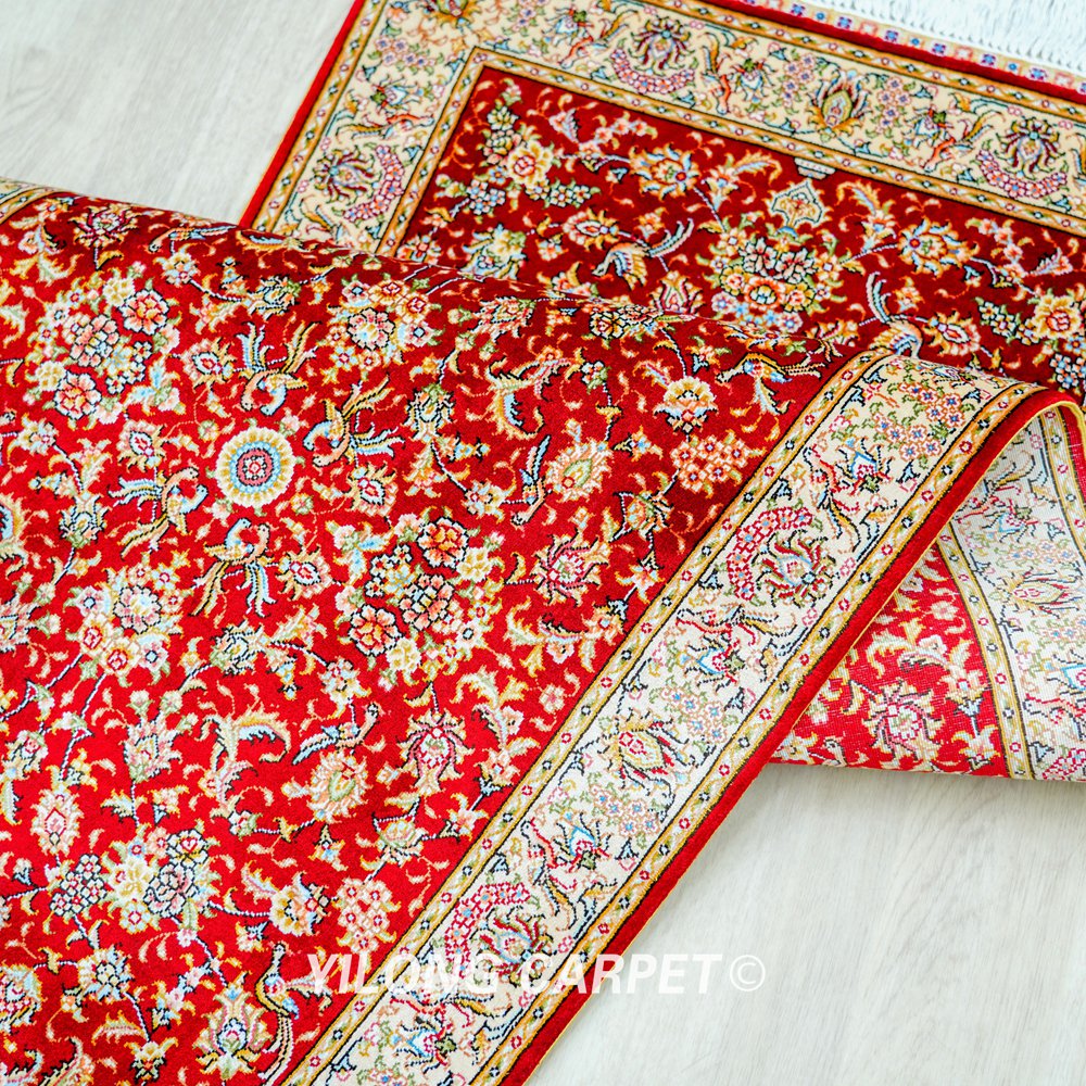 Turkish Handmade Silk Rug Red Seven Hill Flowers Runner 2x5ft - Image 9
