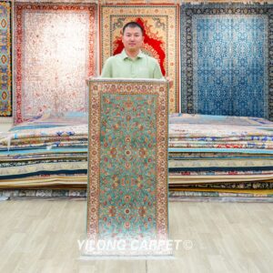 Blue Floral Pattern Handmade Silk Rug Runner 2x5ft