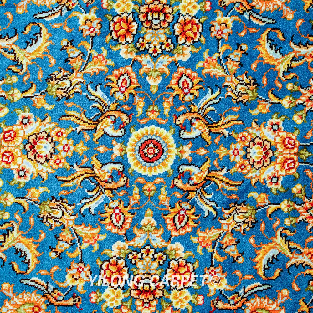 Blue Floral Pattern Hand Knotted Silk Rug Runner 2x5ft - Image 6