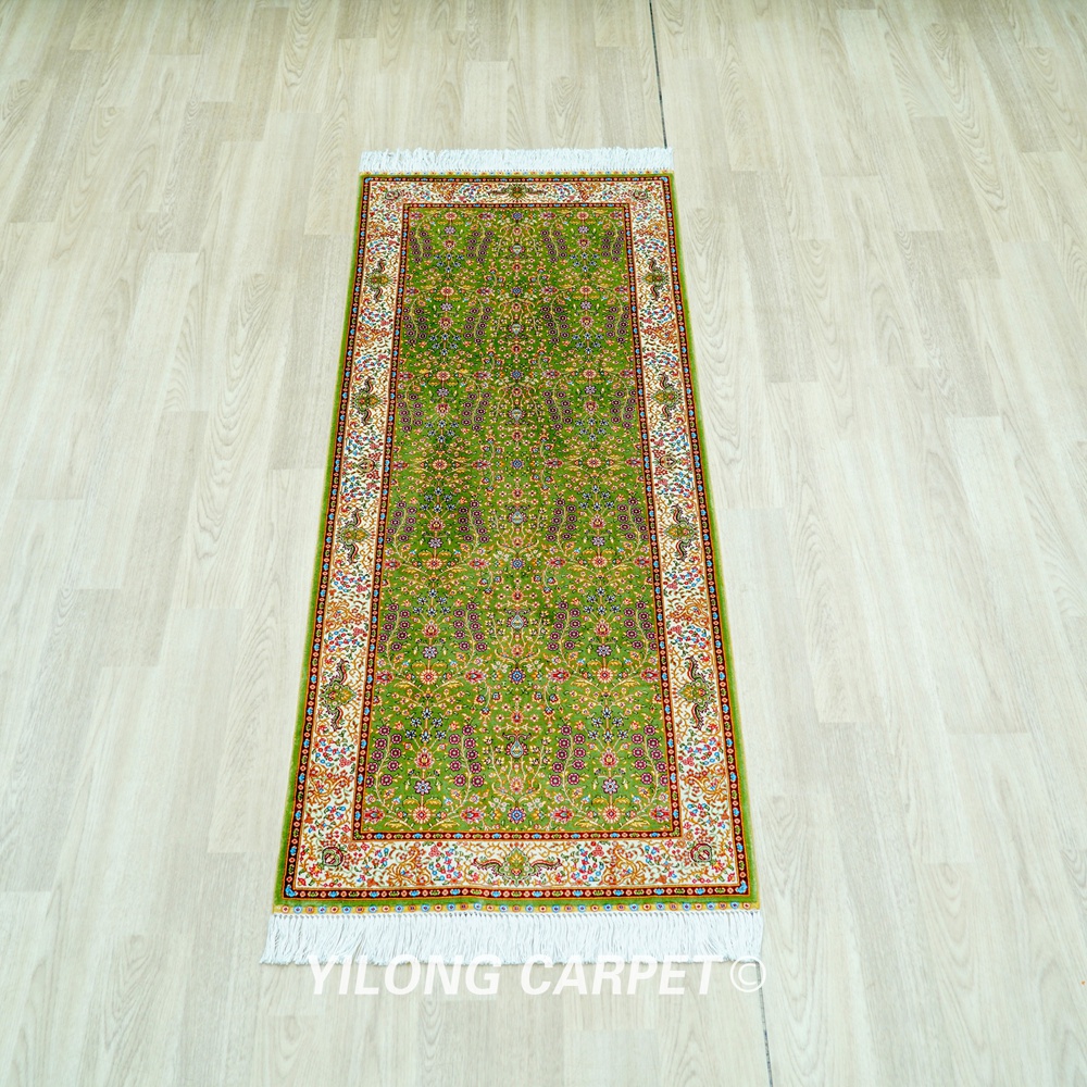 Patchwork Pattern Floral Handmade Silk Rug Runner 2x5ft - Image 3