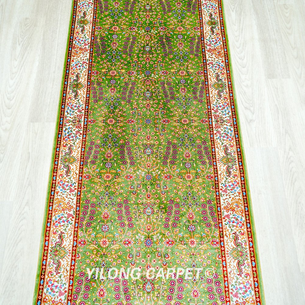 Patchwork Pattern Floral Handmade Silk Rug Runner 2x5ft - Image 4