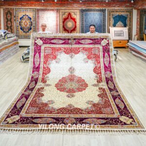 Luxury Persian Silk Carpet Floral Red Handmade Silk Villa Carpet 8.2x11.48ft