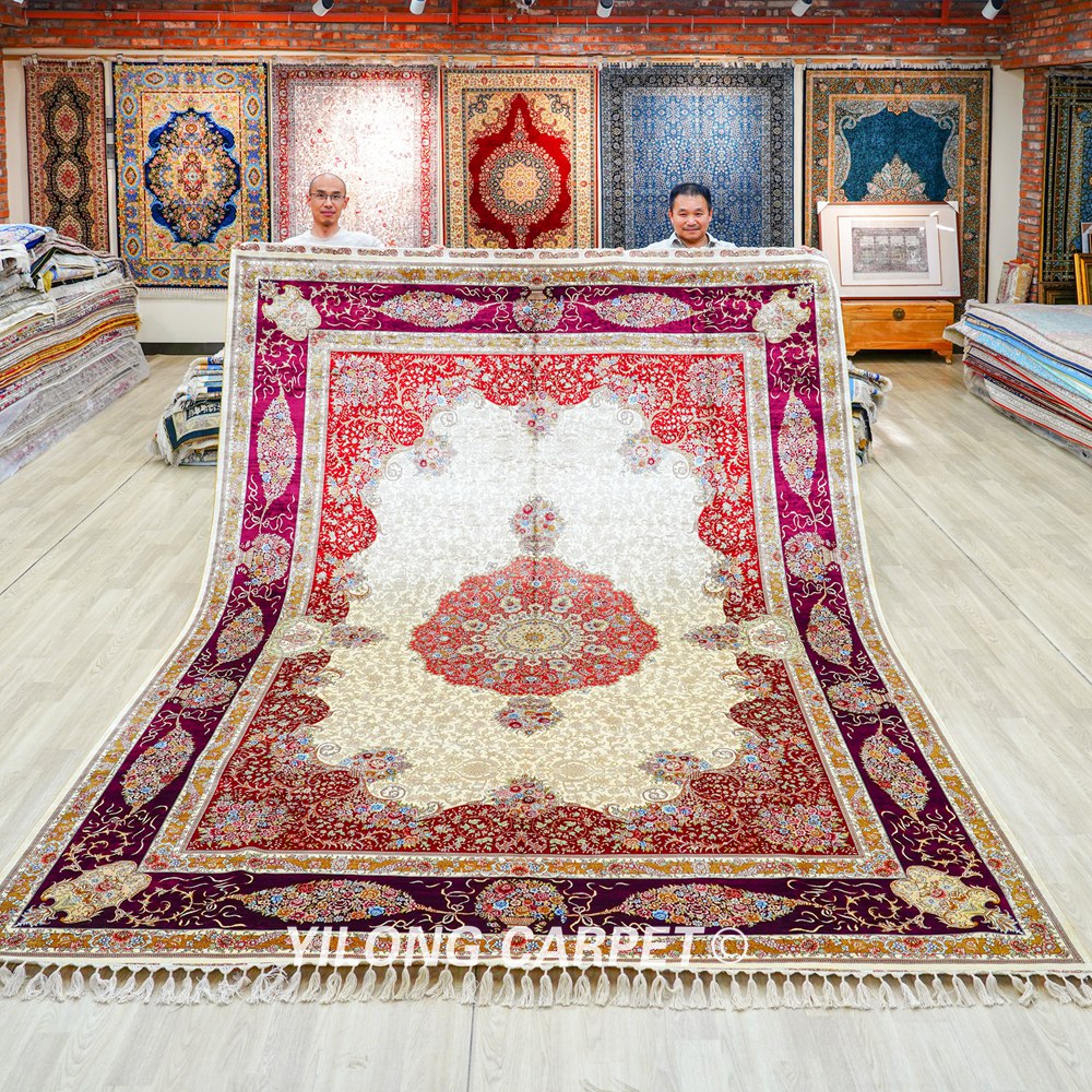 Luxury Persian Silk Carpet Floral Red Handmade Silk Villa Carpet 8.2x11.48ft