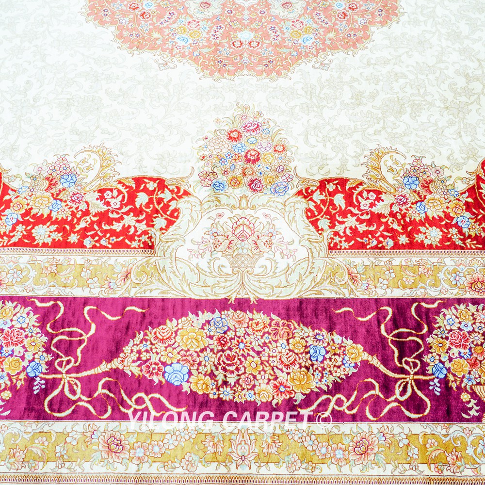 Luxury Persian Silk Carpet Floral Red Handmade Silk Villa Carpet 8.2x11.48ft - Image 7