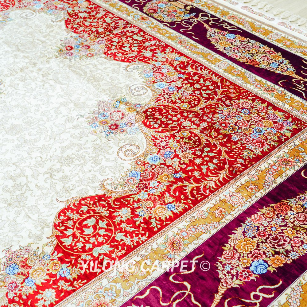 Luxury Persian Silk Carpet Floral Red Handmade Silk Villa Carpet 8.2x11.48ft - Image 8