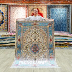 Persian Carpet Beige Oriental Handmade Area Silk Rug 4x6ft