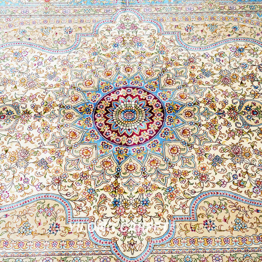 Persian Carpet Beige Oriental Handmade Area Silk Rug 4x6ft - Image 6