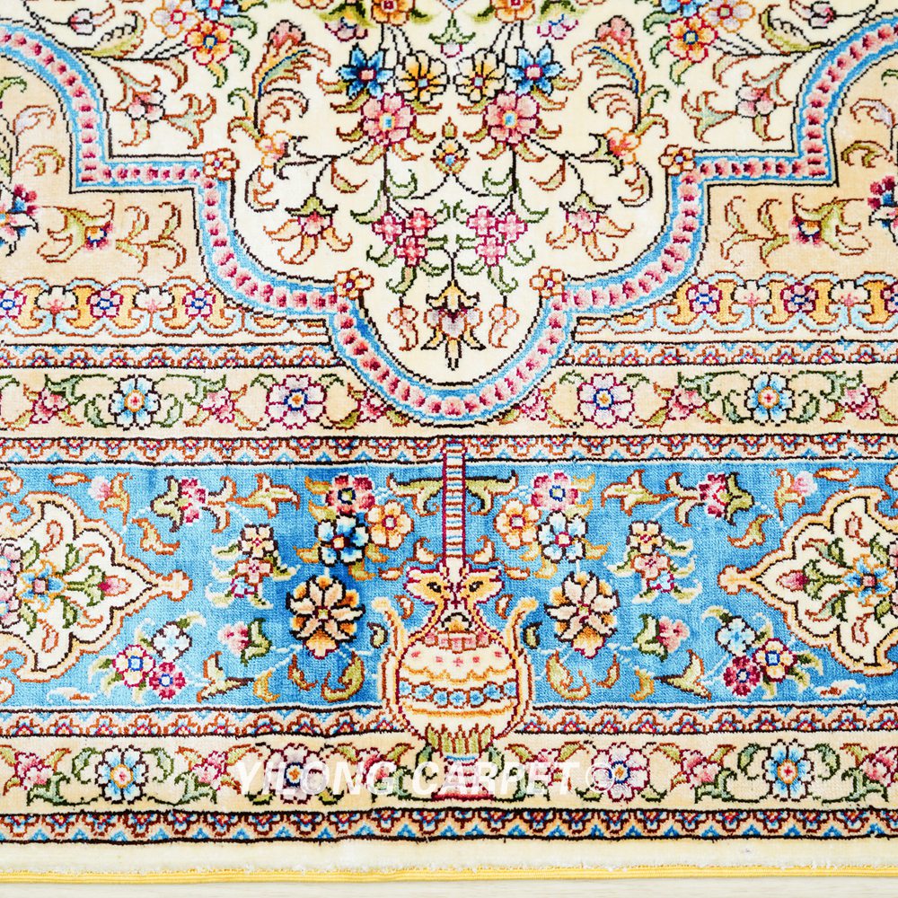 Persian Carpet Beige Oriental Handmade Area Silk Rug 4x6ft - Image 7