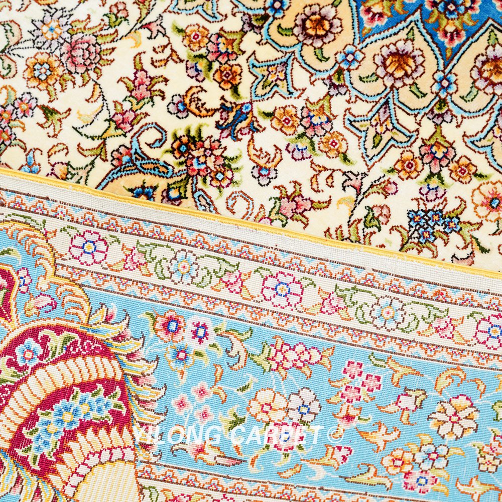 Persian Carpet Beige Oriental Handmade Area Silk Rug 4x6ft - Image 8
