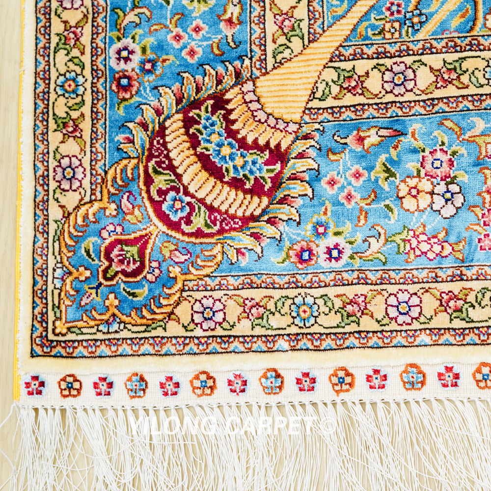 Persian Carpet Beige Oriental Handmade Area Silk Rug 4x6ft - Image 9