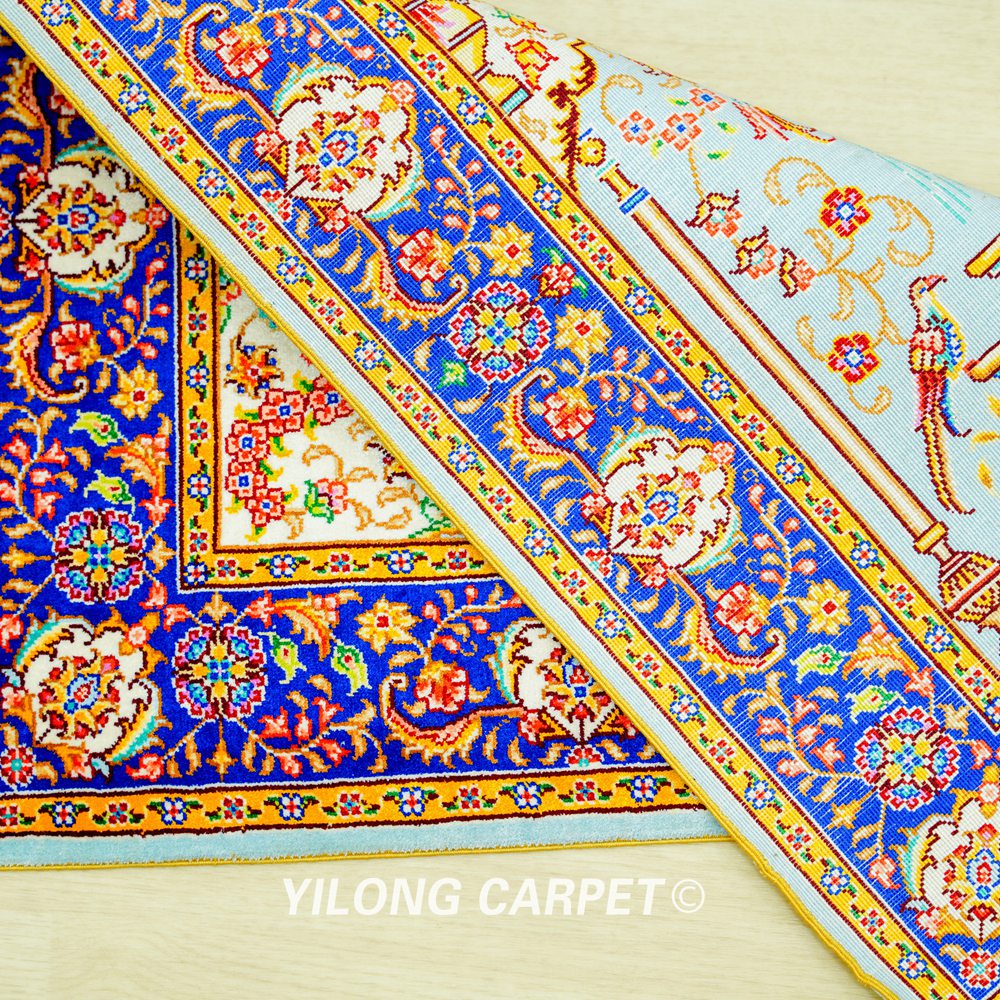 Persian Rug Oriental Prayer Rug Hand Knotted Silk Small Rug 1.4x2ft - Image 7