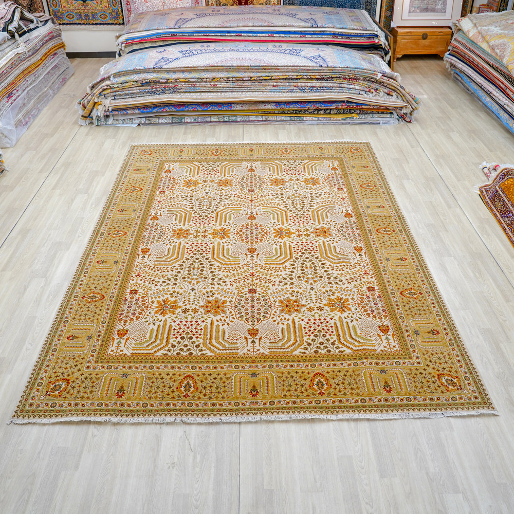 Red and Ivory Handmade Wool Area Rug for Living Room 8.99x12.2ft - Image 3