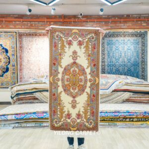 Persian Rug Runner Beige Hand Knotted Silk Rug 2x4ft