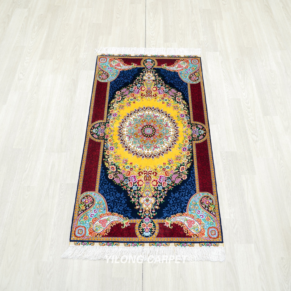Persian Rug Yellow Hand Knotted Silk Rug 2.25x4ft - Image 3