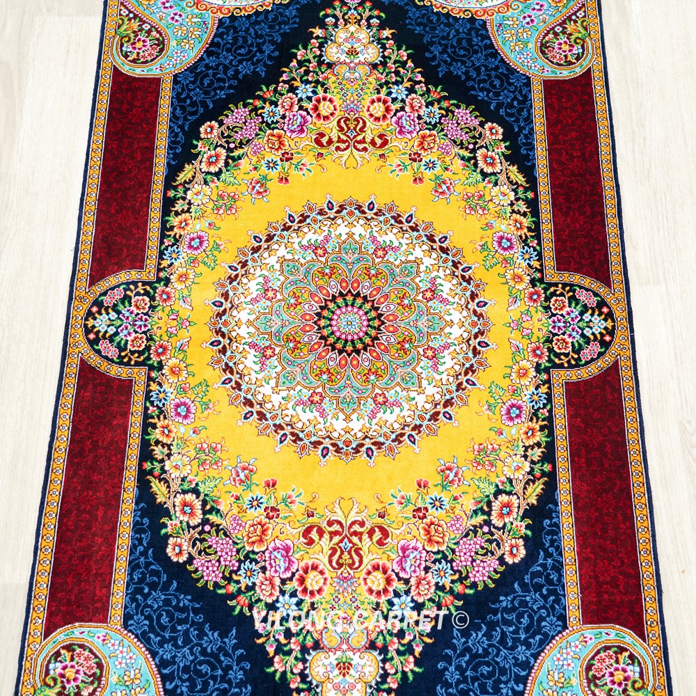Persian Rug Yellow Hand Knotted Silk Rug 2.25x4ft - Image 4