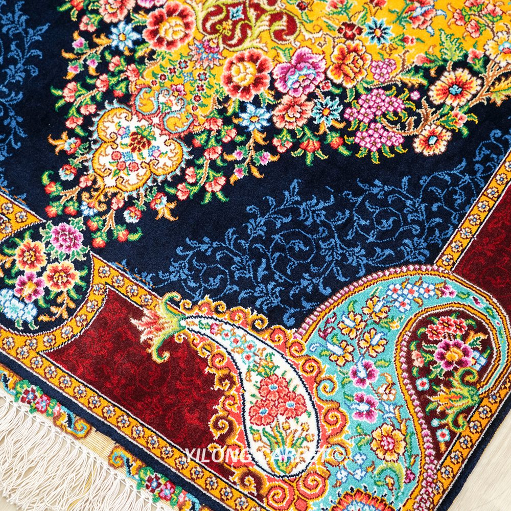 Persian Rug Yellow Hand Knotted Silk Rug 2.25x4ft - Image 6