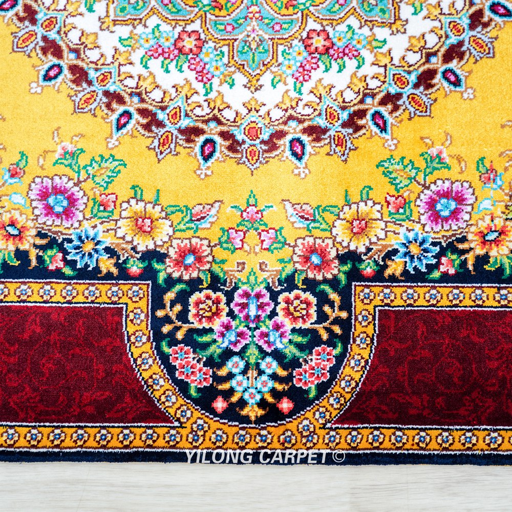 Persian Rug Yellow Hand Knotted Silk Rug 2.25x4ft - Image 8