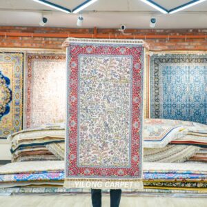 Silk Rug Beige Tree of Life Design Hand Knotted Silk Rug 2.25x4ft