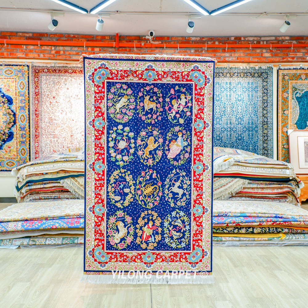 The 12 Zodiac Signs Design Persian Hand-Knotted Silk Area Rug for Home Decor 3x5ft - Image 3