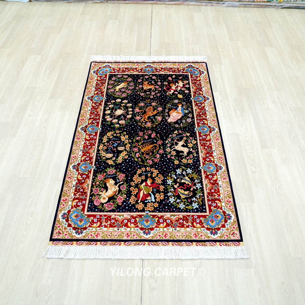 The 12 Zodiac Signs Design Persian Hand-Knotted Silk Area Rug for Home Decor 3x5ft - Image 4